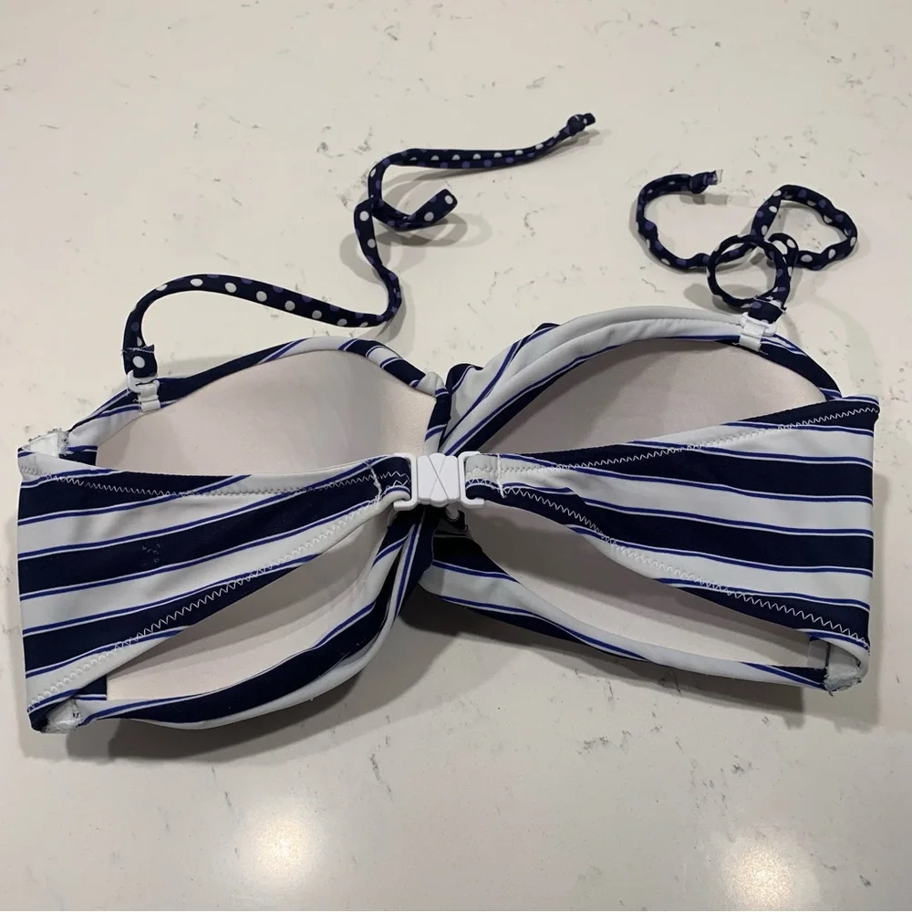 MARIE MEILI Striped Bikini Top Navy White Size Large Swim Beach Pool